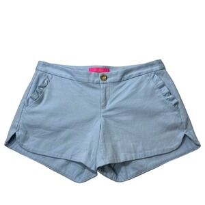 Lilly Pulitzer Adie Shorts Ruffle Pocket Blue Cotton Stretch Texture Womens 0